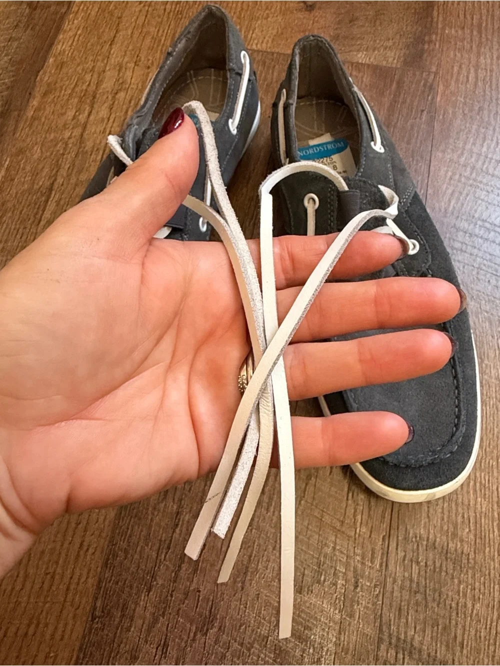 Steve Madden Charcoal Suede Boat Shoes with Cream Laces